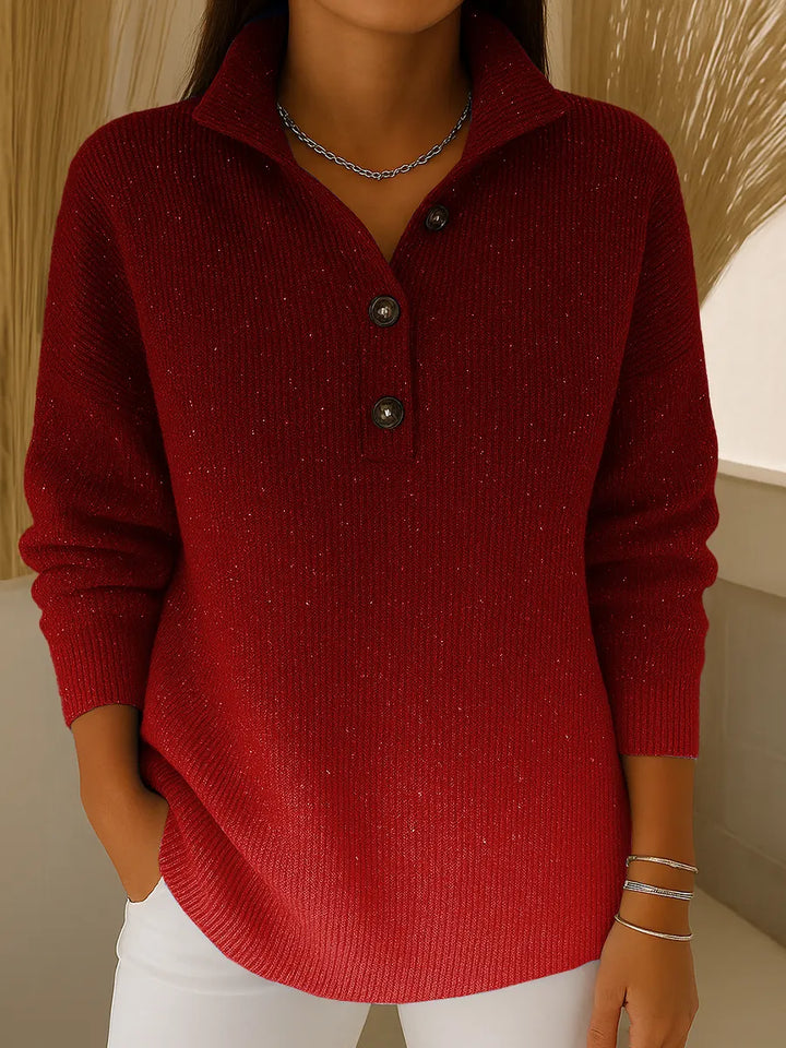 Damski kardigan z długim rękawem i kołnierzykiem w gradientowym wzorze, luźny, dzianinowy, zdobiony cekinami