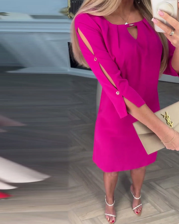 Elegancka, jednokolorowa, prosta sukienka z pustką