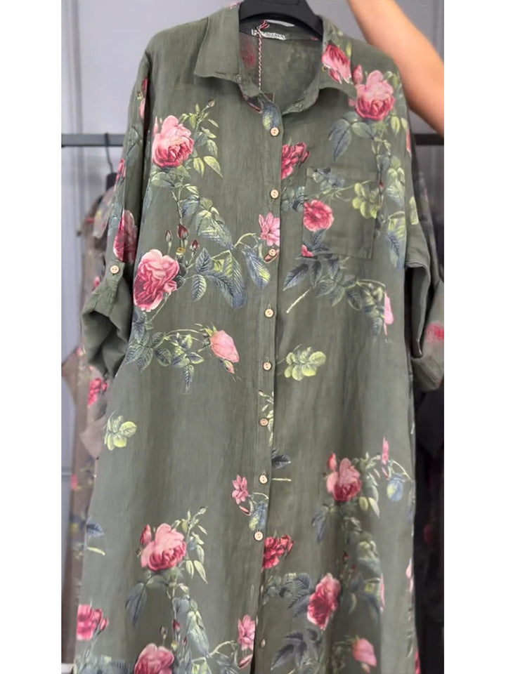 Kwiatowa damska bawełniana i lniana koszula