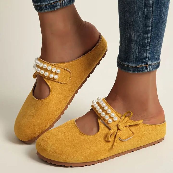Damskie półbuty Mary Jane z perłową kokardą