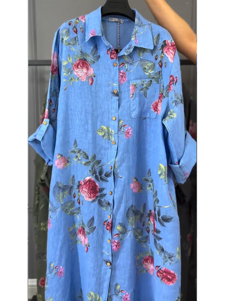 Kwiatowa damska bawełniana i lniana koszula