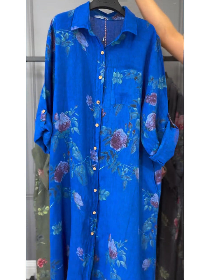 Kwiatowa damska bawełniana i lniana koszula