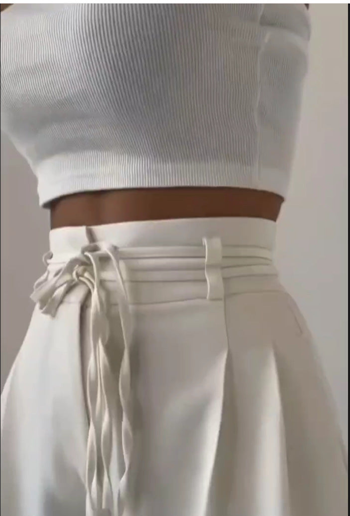 Damskie sznurowane szerokie spodnie casualowe