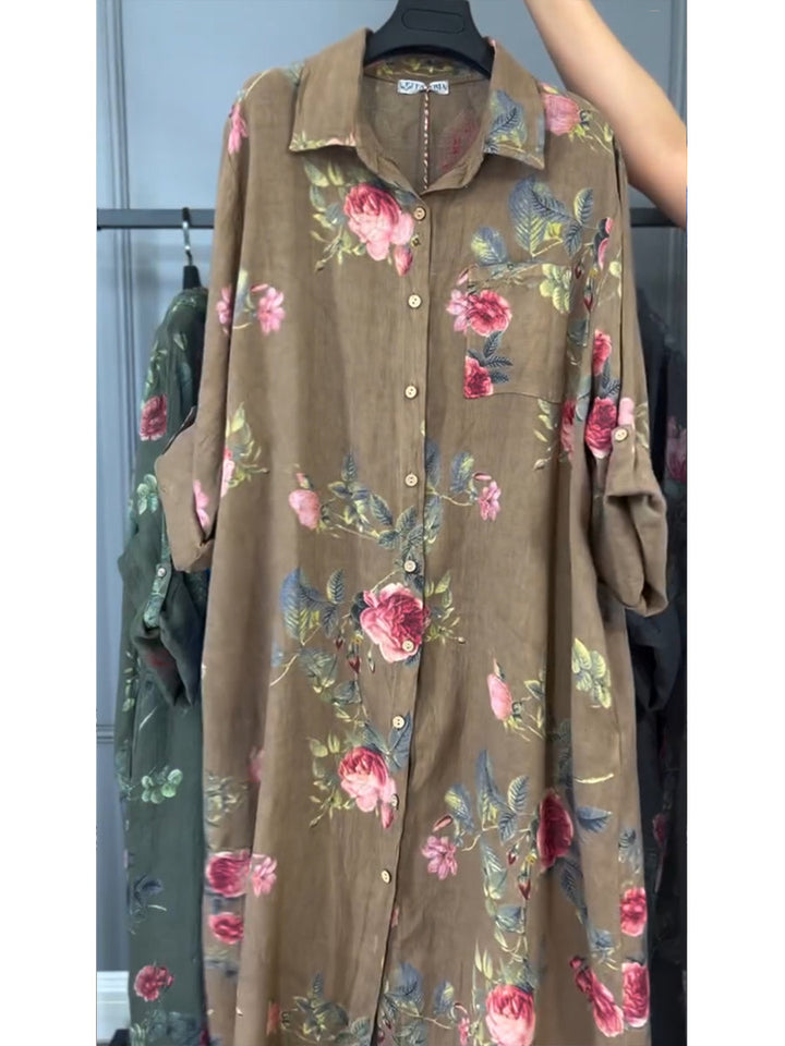 Kwiatowa damska bawełniana i lniana koszula