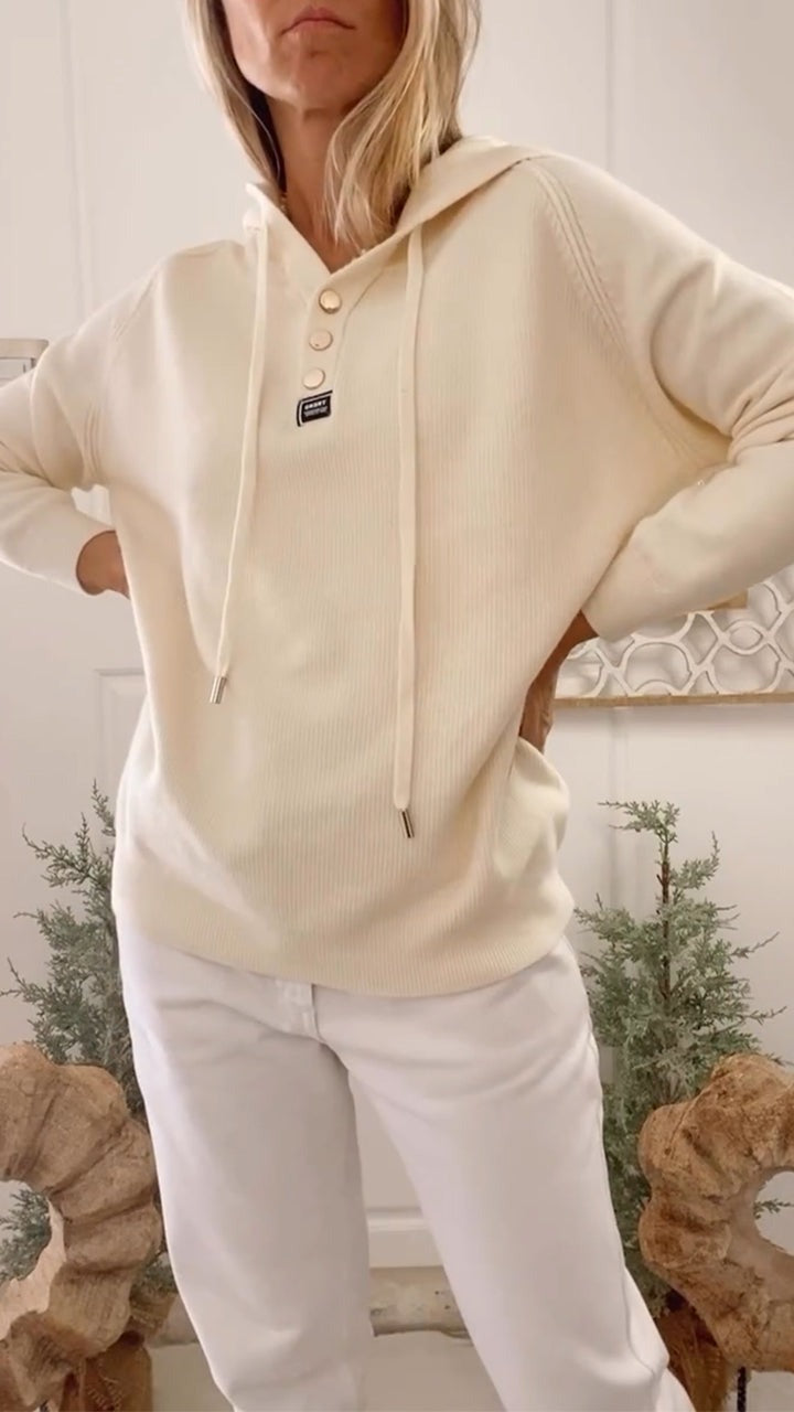 Damski top z okrągłym dekoltem i kapturem, ściągany sznurkiem, swobodny