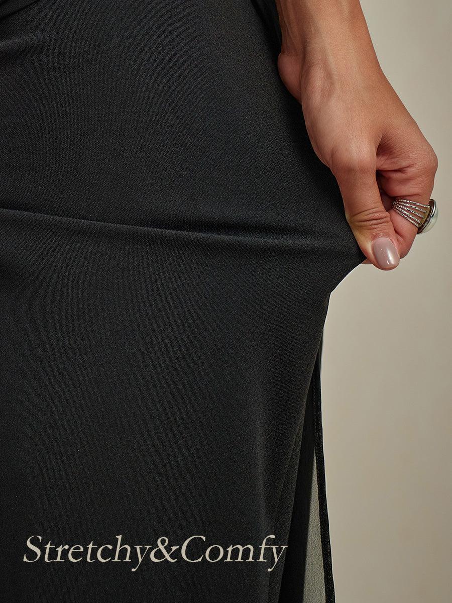 Spodnie z prostymi nogawkami i rozcięciem z szyfonu